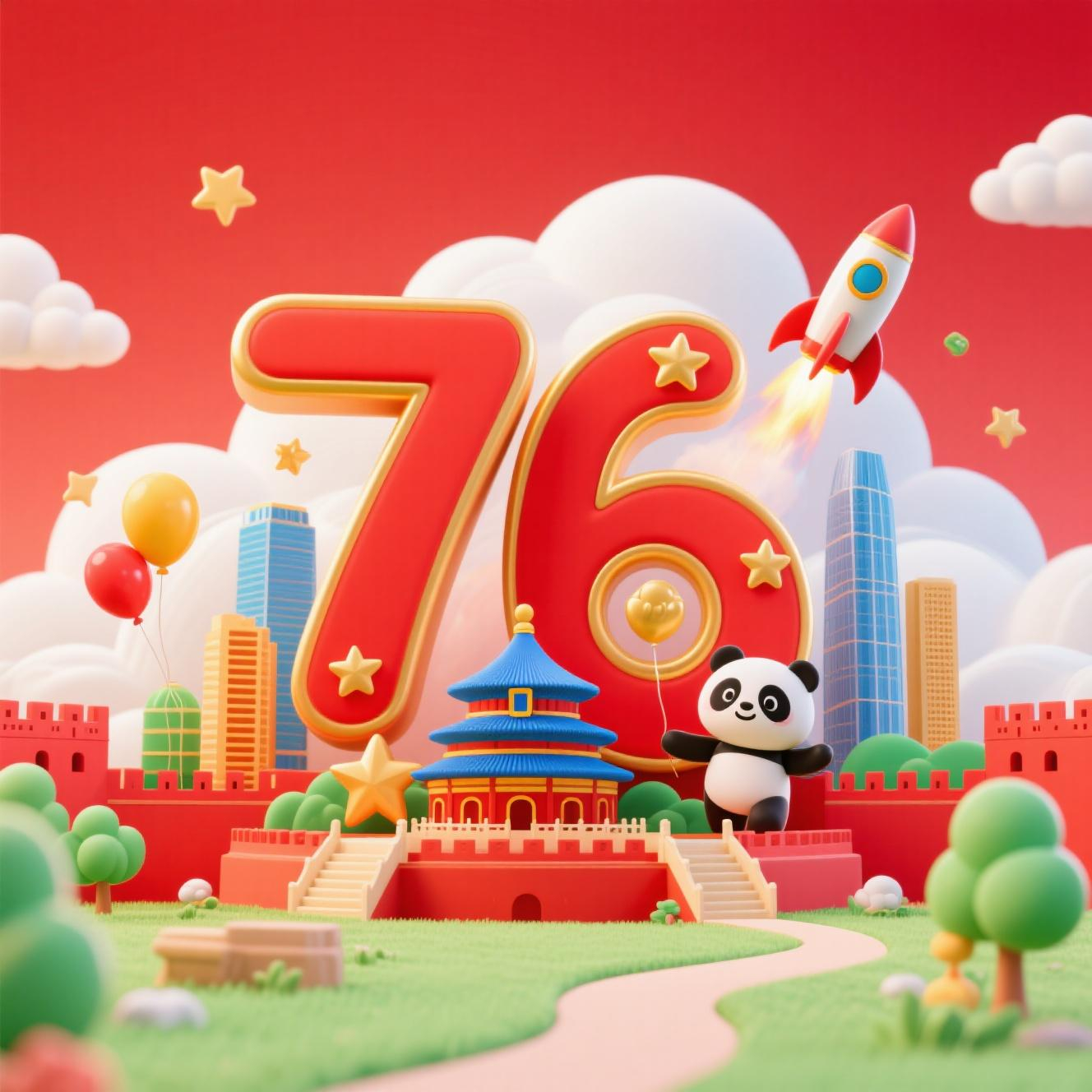 红色数字76国庆节场景 - AI生图作品 | 135AI