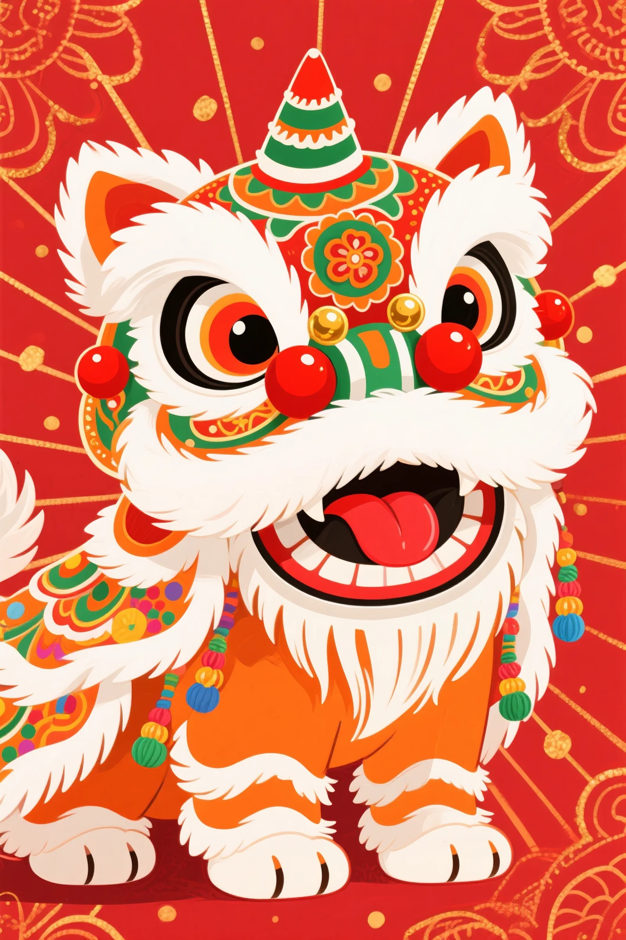 红色醒狮手绘插画 - AI生图作品 | 135AI