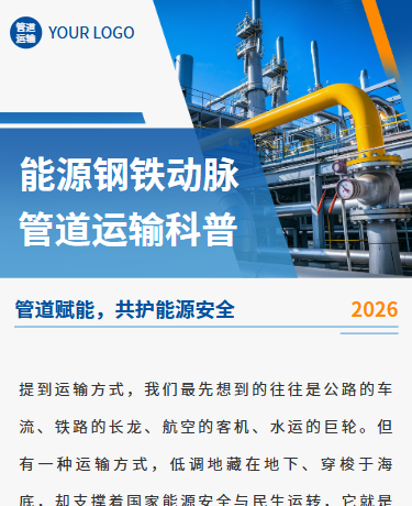 能源管道运输科普、工业能源、简约商务、蓝色灰色模板