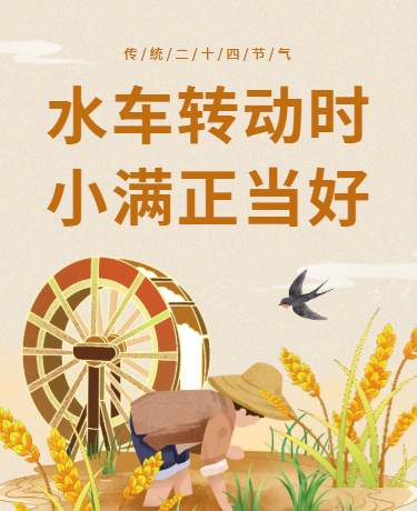 小满芒种传统二十四节气、卡通手绘、橙色模板