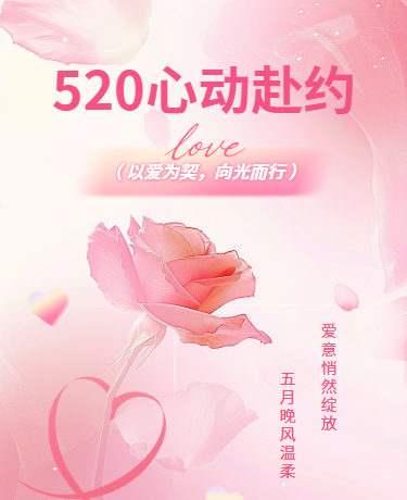 情人节520促销活动、电商、浪漫插画、粉色模板