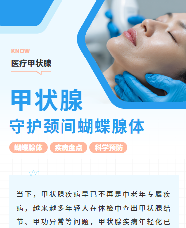 守护颈间蝴蝶腺体、医疗甲状腺、商务简约、蓝色模板