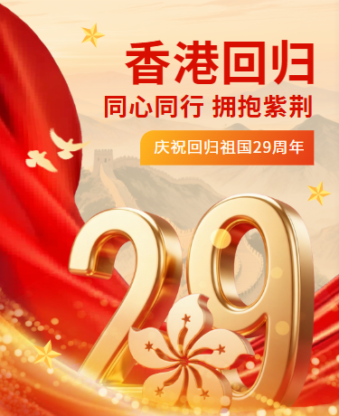 庆祝香港回归祖国29周年 | 纪念日活动 | 党政简约红色