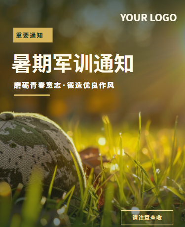 暑期军训、学校教育、简约高级、绿色模版