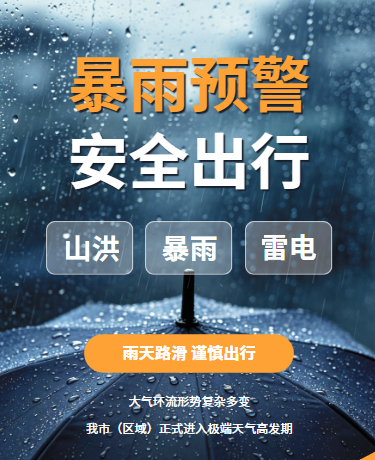 夏季极端天气预警暴雨预警安全通知简约蓝色模版