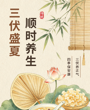三伏养生夏季中医养生指南插画古风棕色模版
