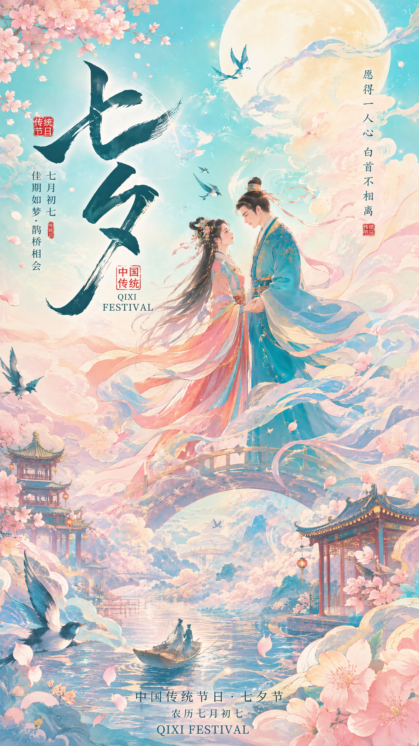 七夕节国风祝福海报