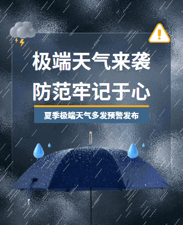 夏季极端天气预警安全通知简约蓝色模版