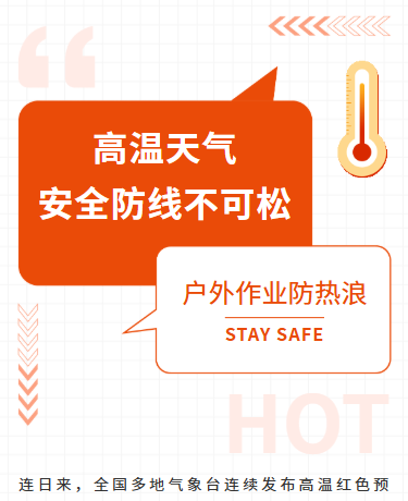 高温天气安全防线不可松、高温防中暑、商务简约、橘色模板