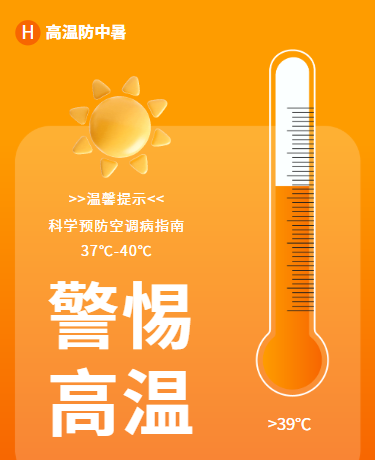 警惕高温天气 “空调病”要防、高温防中暑、商务简约、橘色模板