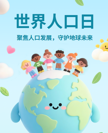 世界人口日绿色环保3d卡通绿色模版