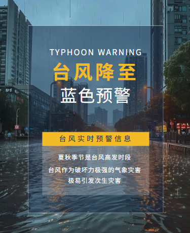 台风预警实时报道、恶劣天气预警、气象预报自然灾害、商务简约、蓝黄模板