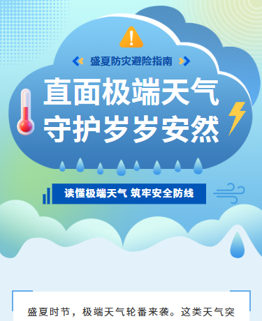 夏季极端天气预警、气象安全防灾避险指南、简约通用、蓝色模板