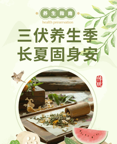 夏季三伏天养生、健康指南、清新手绘、绿色模版
