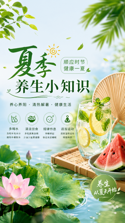 夏季健康养生科普海报 图片ID：tib1u5p89z