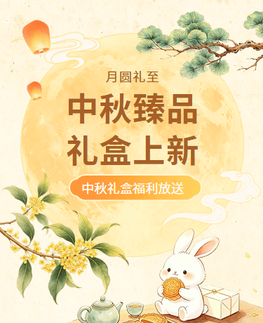 中秋节电商活动促销中国风插画橘色模版