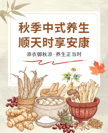 秋季中式养生 | 药膳食补健康指南 | 中国风黄褐色