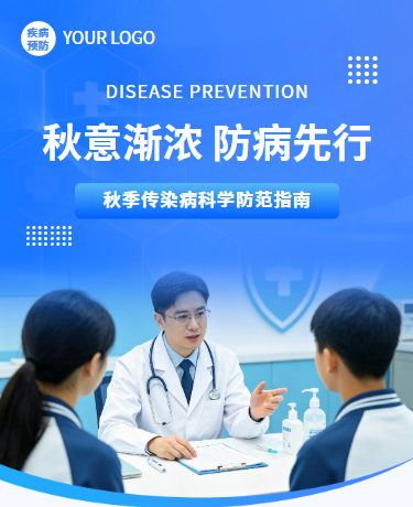 秋季传染病防范指南、医疗健康、简约、蓝色紫色模板