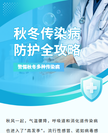 秋冬传染病防护攻略秋冬疾病预防、医疗健康、简约、蓝色绿色模板