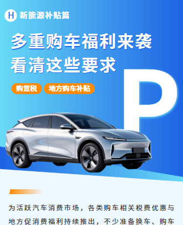 多重购车福利来袭、交通政策法规新能源补贴、商务简约、蓝色模板