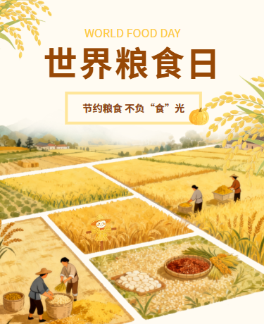 世界粮食日节约粮食、校园教育、插画、黄色模版