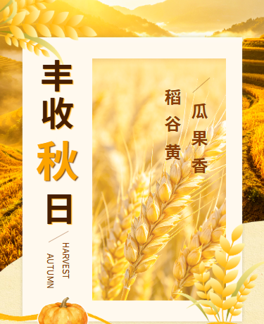 秋季丰收季节秋天、简约文艺杂志风、黄色模板