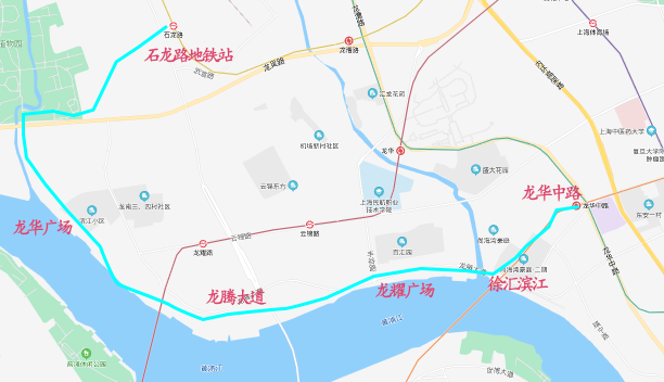 徐匯濱江綠地——龍耀廣場——龍騰大道——龍華廣場——石龍路地鐵站